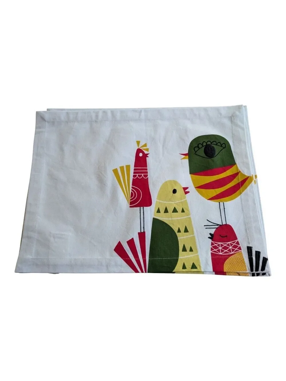 Crate & Barrel SET of 4 - Four Calling Birds Placemats Modern Embroidered Red